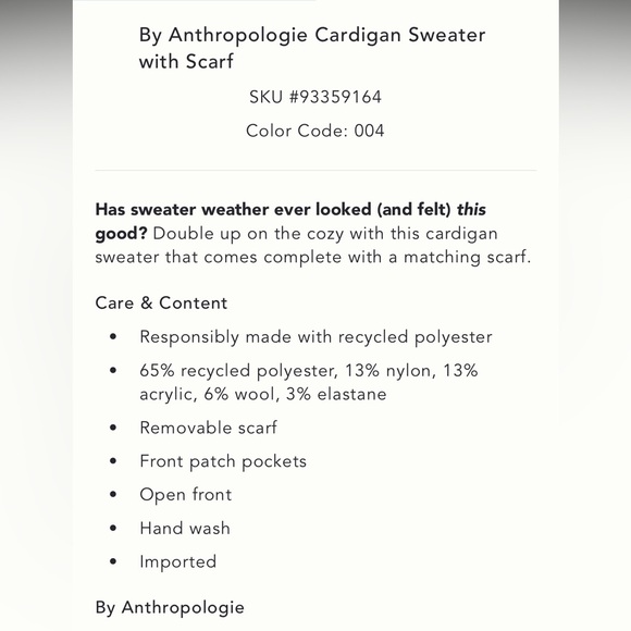 NWT Anthropologie Cardigan Sweater with Scarf Grey - Picture 4 of 4